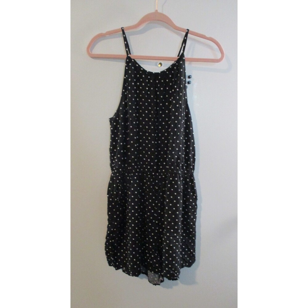 Old Navy Womens Sz M Spaghetti Strap Polka Dot Open Back Romper Pockets Summer